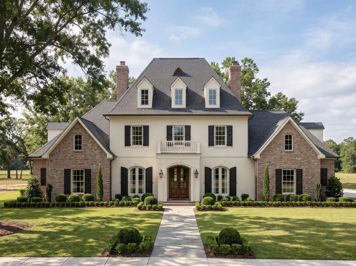 Chartres house plan — front elevation render, Acadiana Home Design