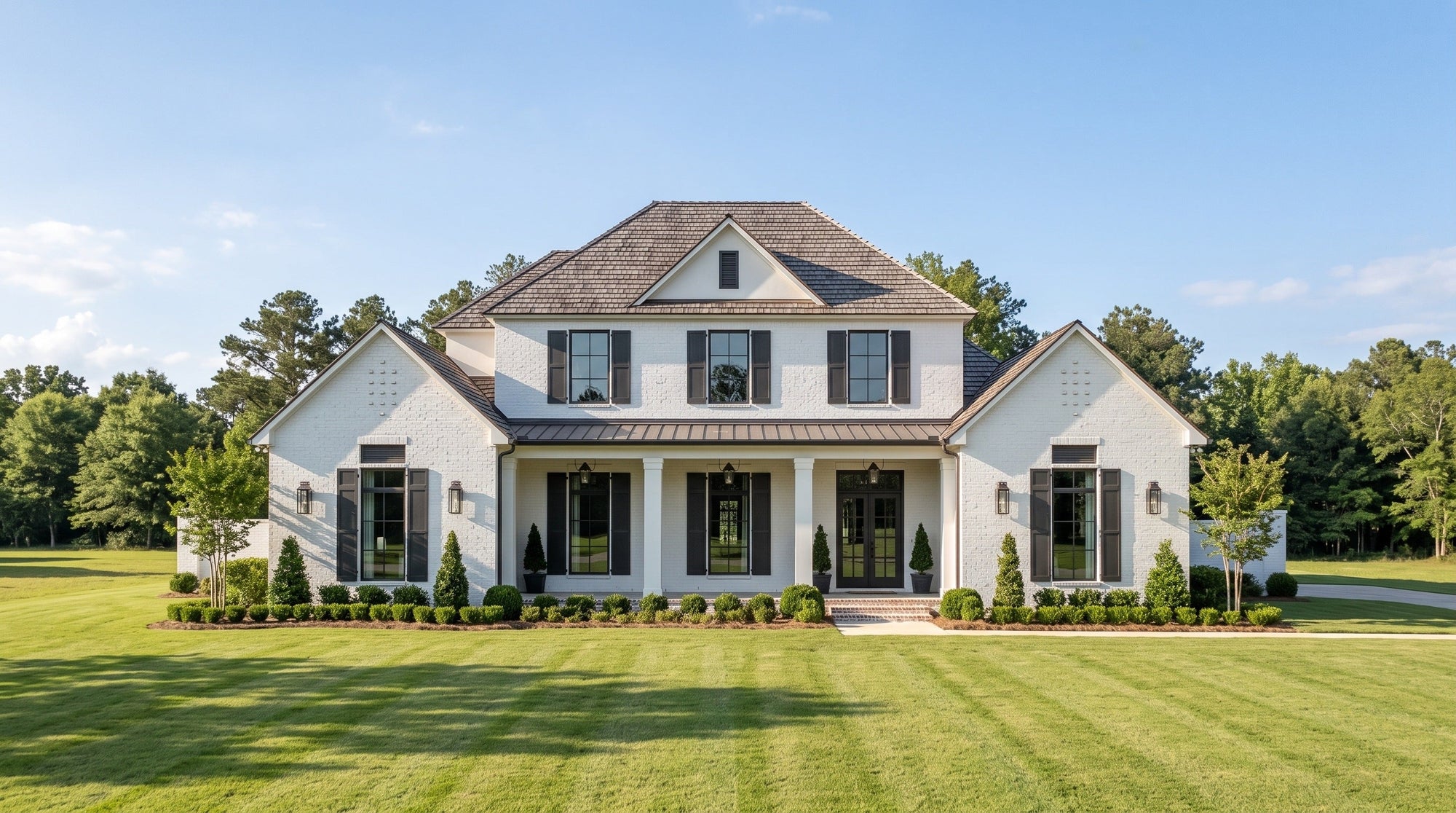 Plan 222073 — photorealistic front elevation, Acadiana Home Design