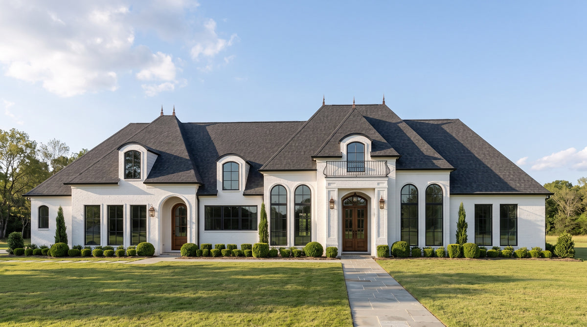 Plan 223067 — photorealistic front elevation, Acadiana Home Design