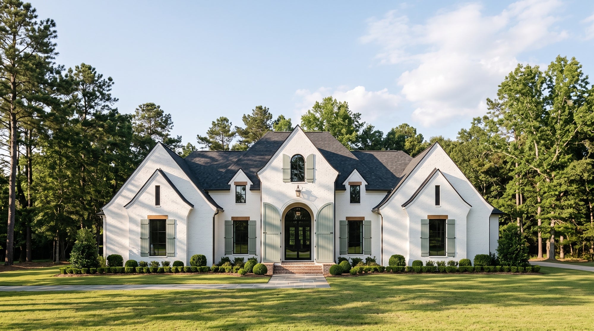 Plan 225018 — photorealistic front elevation, Acadiana Home Design
