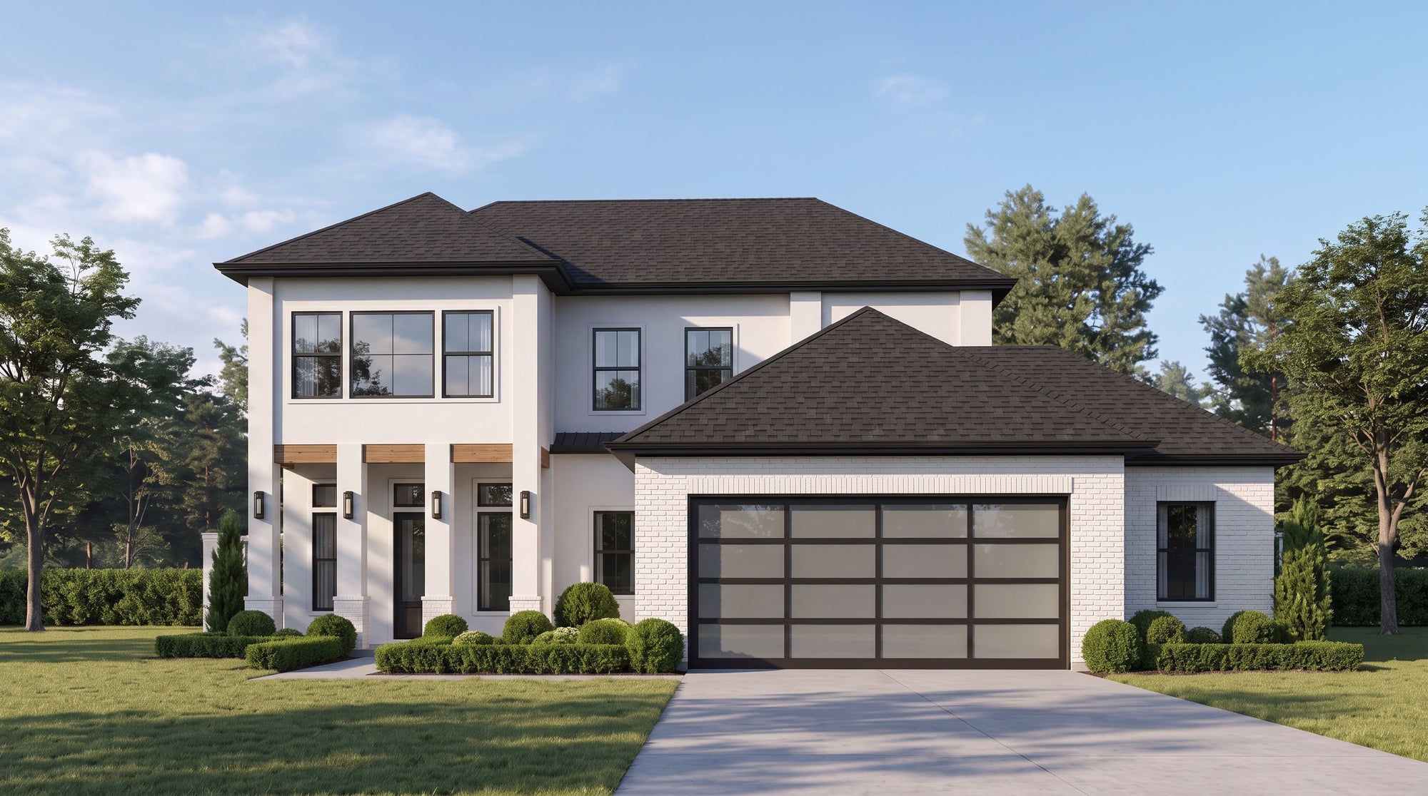 Plan 222055 — photorealistic front elevation, Acadiana Home Design
