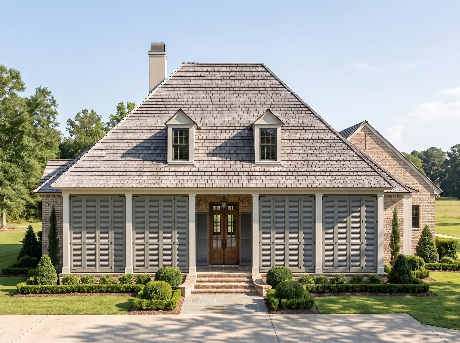 Villandry house plan — front elevation render, Acadiana Home Design