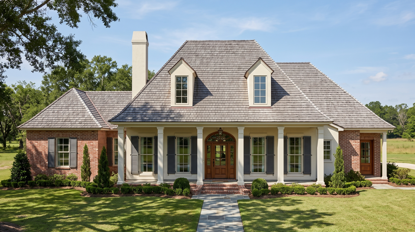 Vouvray house plan — front elevation render, Acadiana Home Design