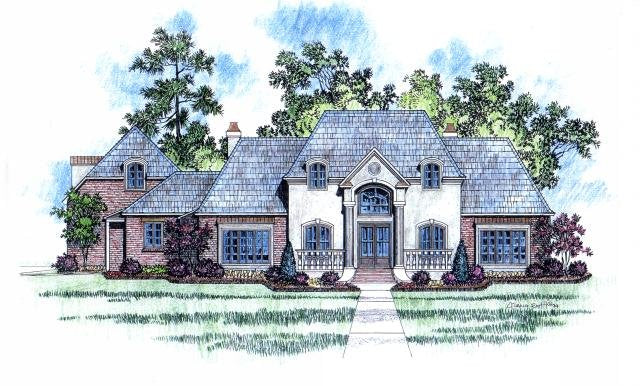 Front elevation of the Chateau Rhone house plan