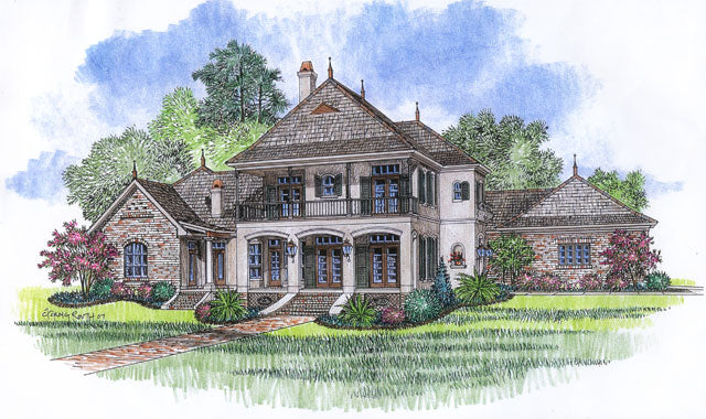 Front elevation of the Chateau Lille house plan