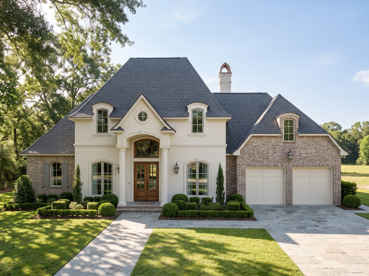 Balleroy house plan — front elevation render, Acadiana Home Design