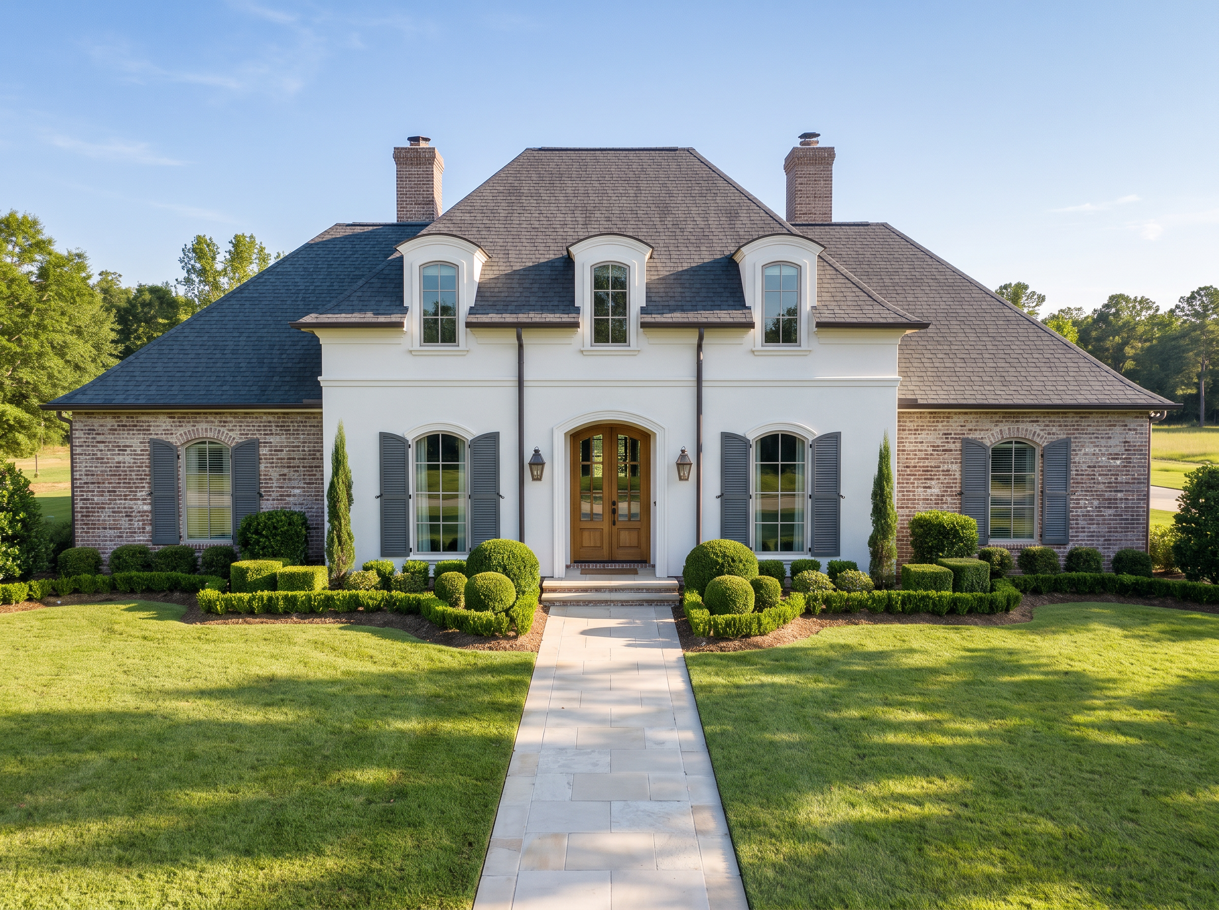 Blois house plan — front elevation render, Acadiana Home Design