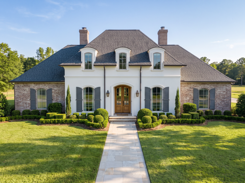 Blois house plan — front elevation render, Acadiana Home Design