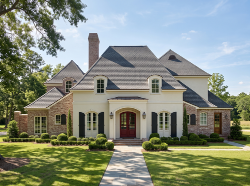 Bourbon Street house plan — front elevation render, Acadiana Home Design