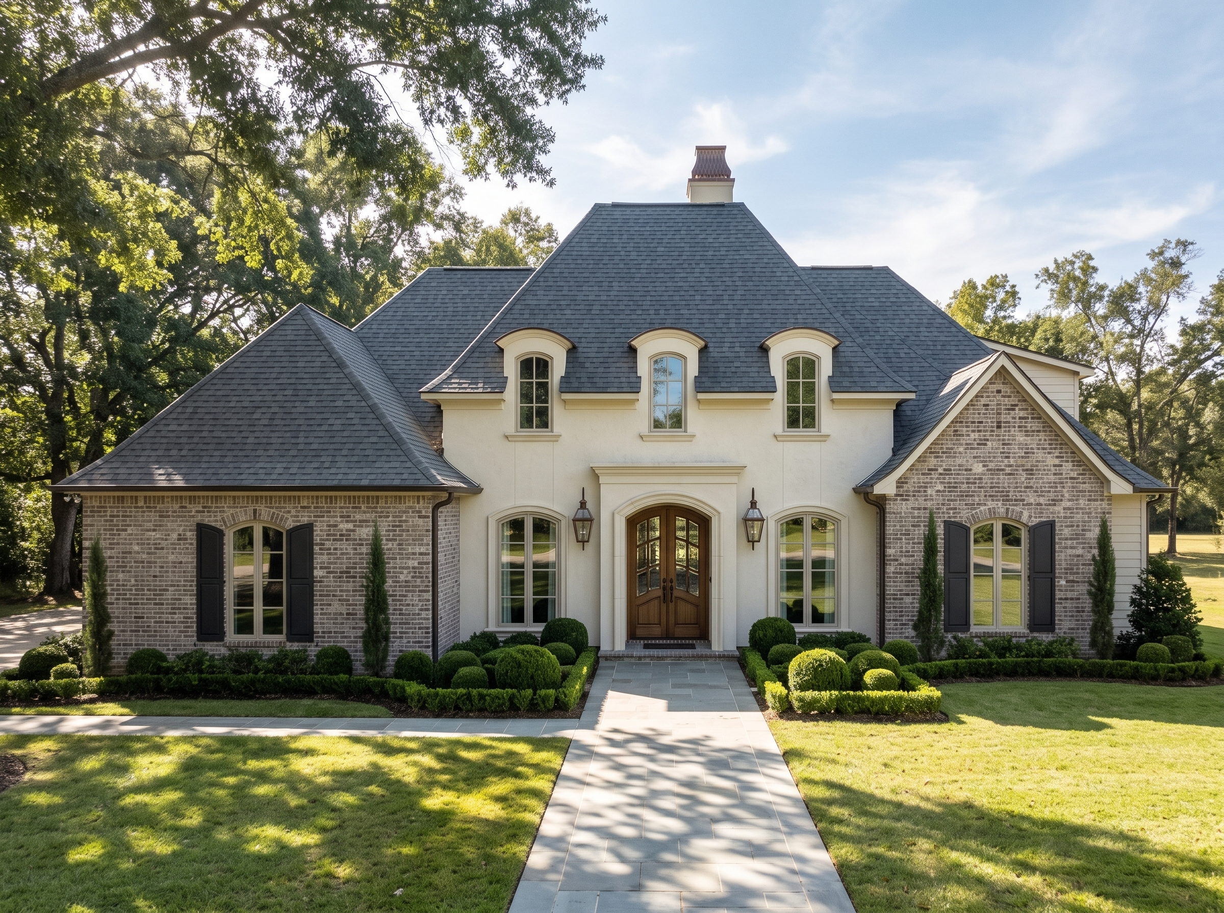 Brittany house plan — front elevation render, Acadiana Home Design