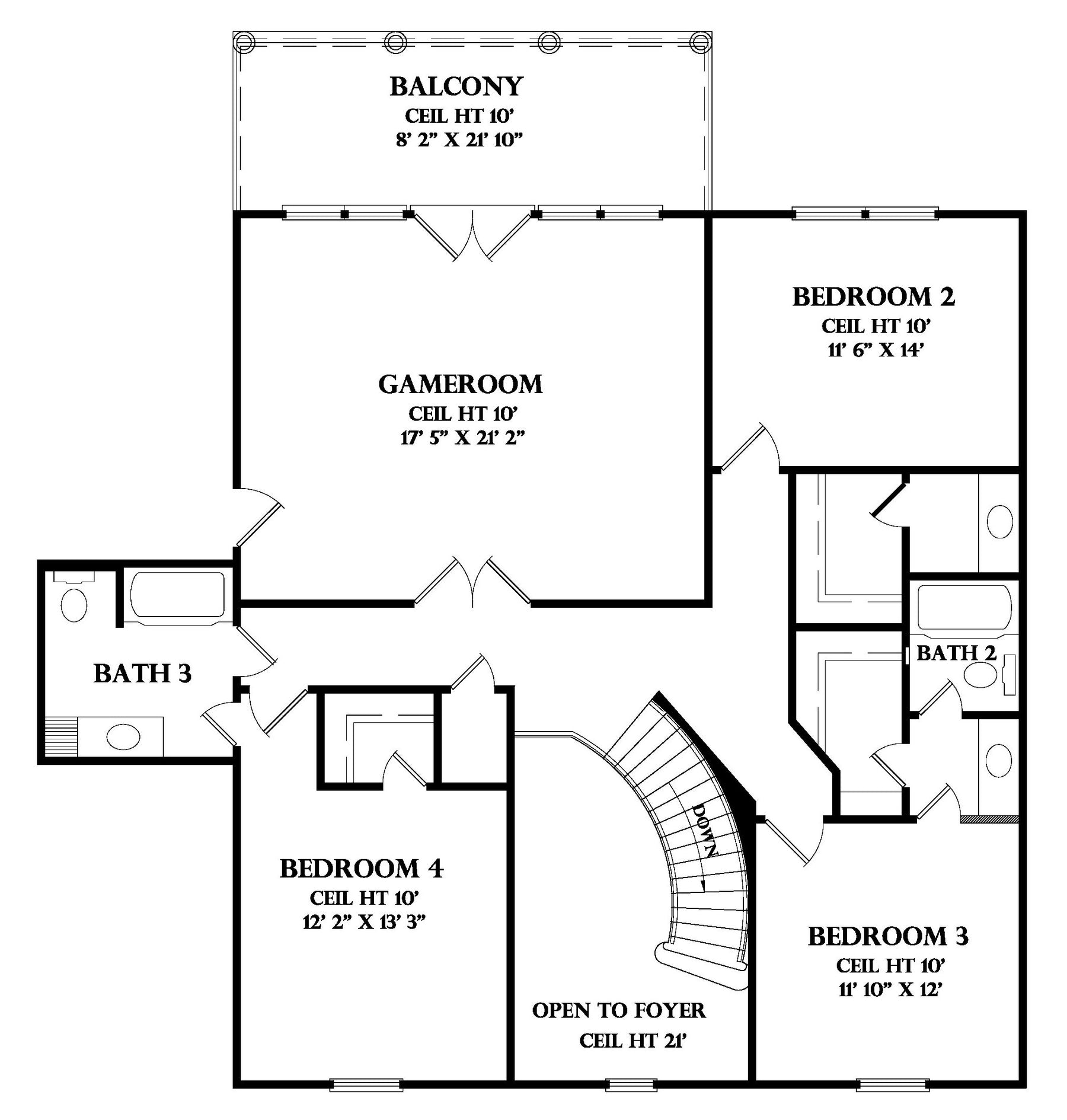 Second Floor plan for the Chartres house plan