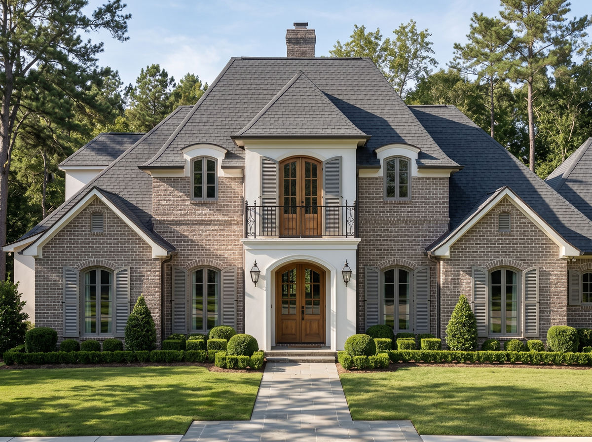 Chateau de la Barre house plan — front elevation render, Acadiana Home Design