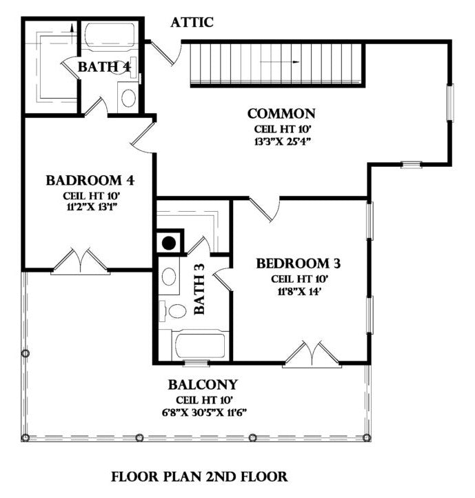 Second Floor plan for the Chateau Lille house plan