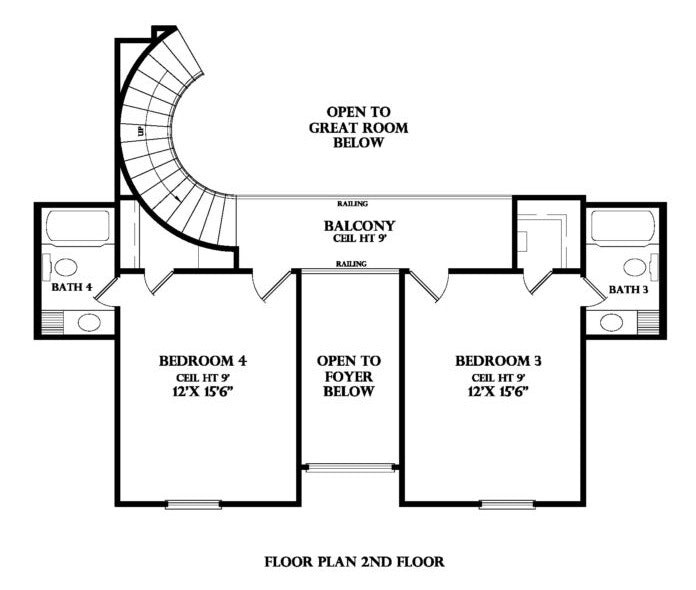 Second Floor plan for the Chateau Rhone house plan