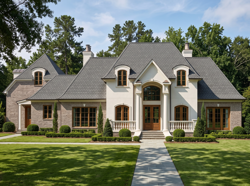 Chateau Rhone house plan — front elevation render, Acadiana Home Design