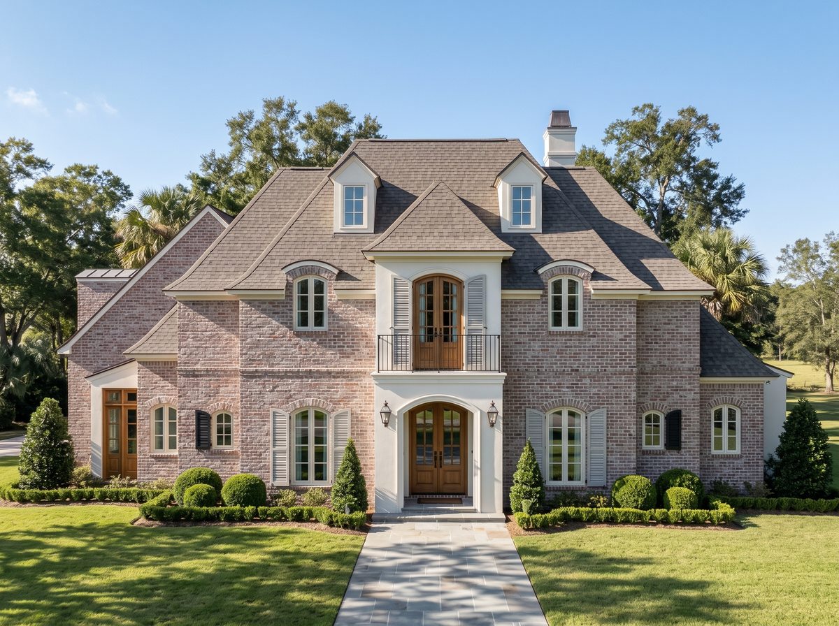Chateau Usse house plan — front elevation render, Acadiana Home Design