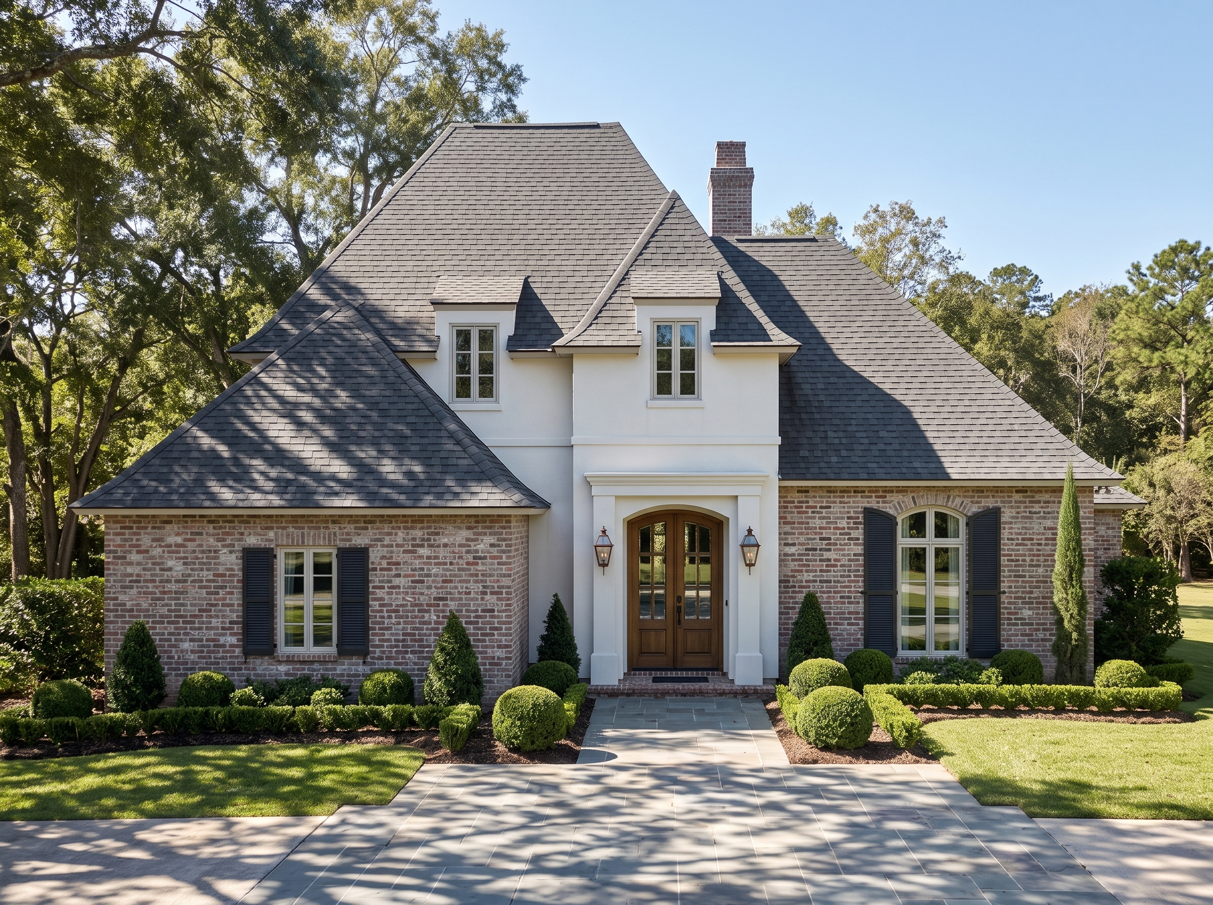 Cote D' Or house plan — front elevation render, Acadiana Home Design