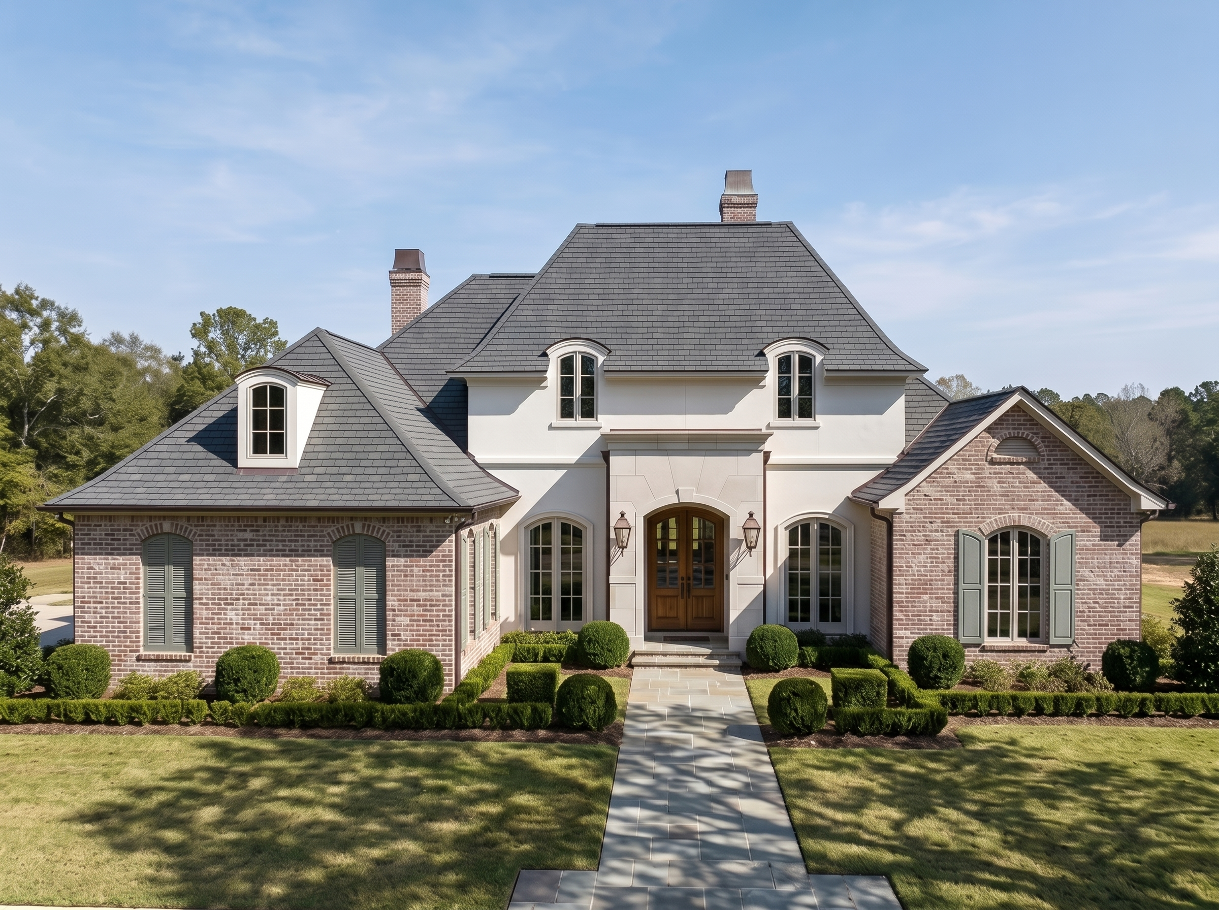 Dampierre house plan — front elevation render, Acadiana Home Design