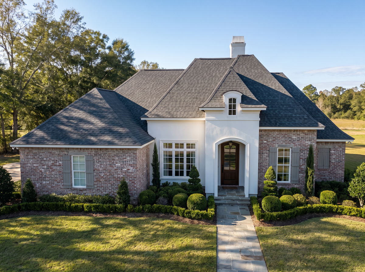 Dijon house plan — front elevation render, Acadiana Home Design