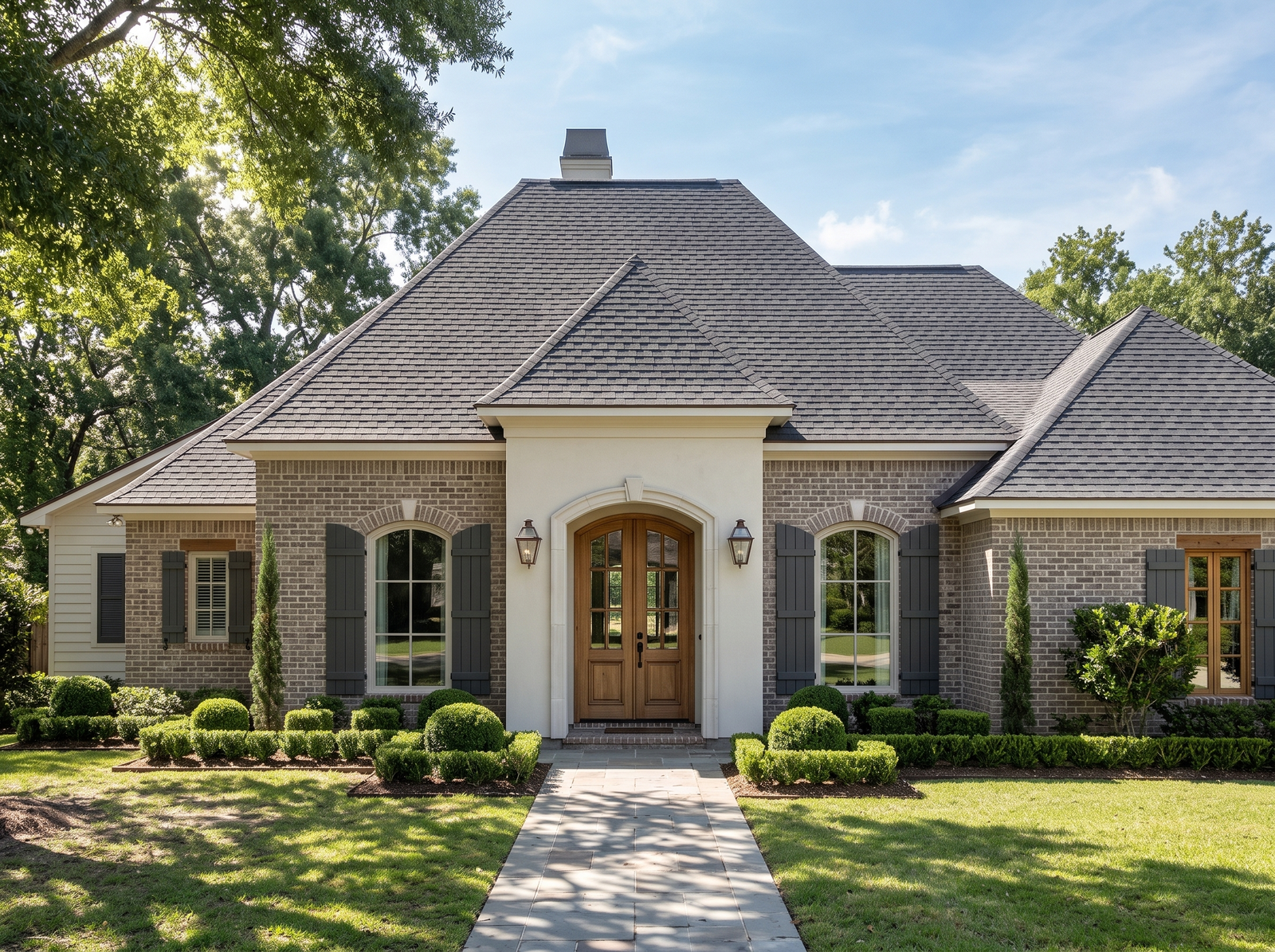 English Turn house plan — front elevation render, Acadiana Home Design