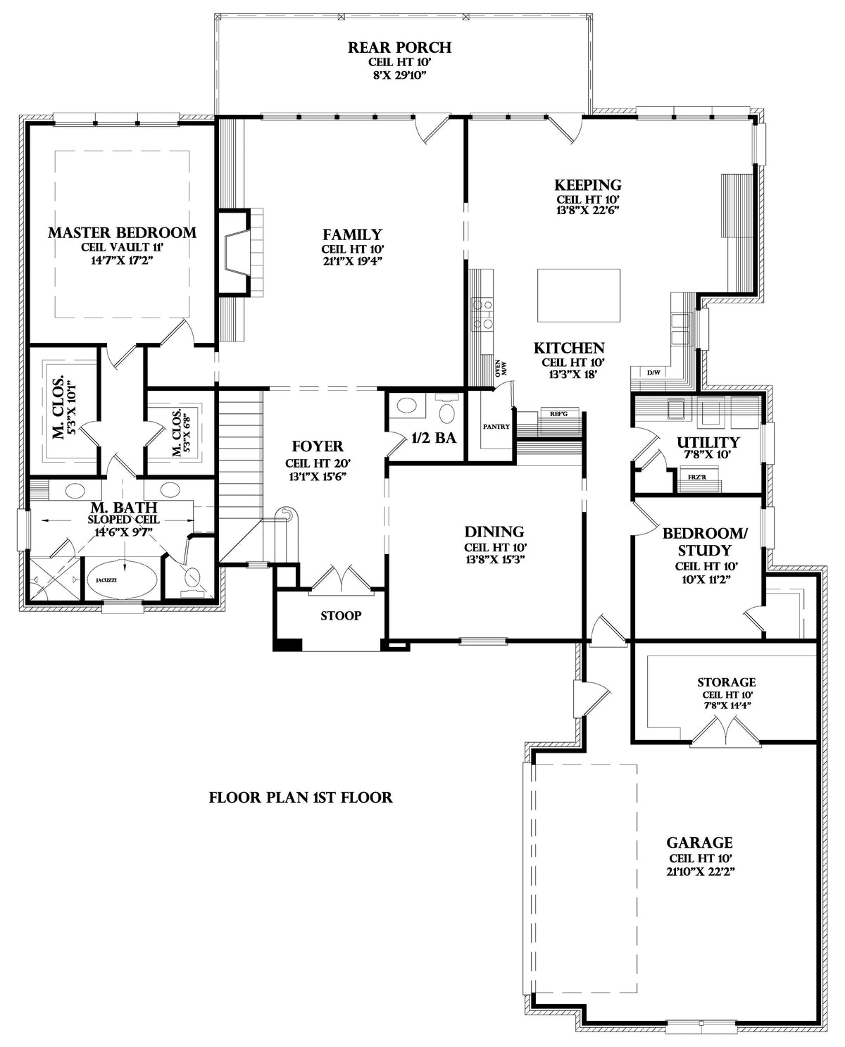 First Floor plan for the Fountainbleau house plan