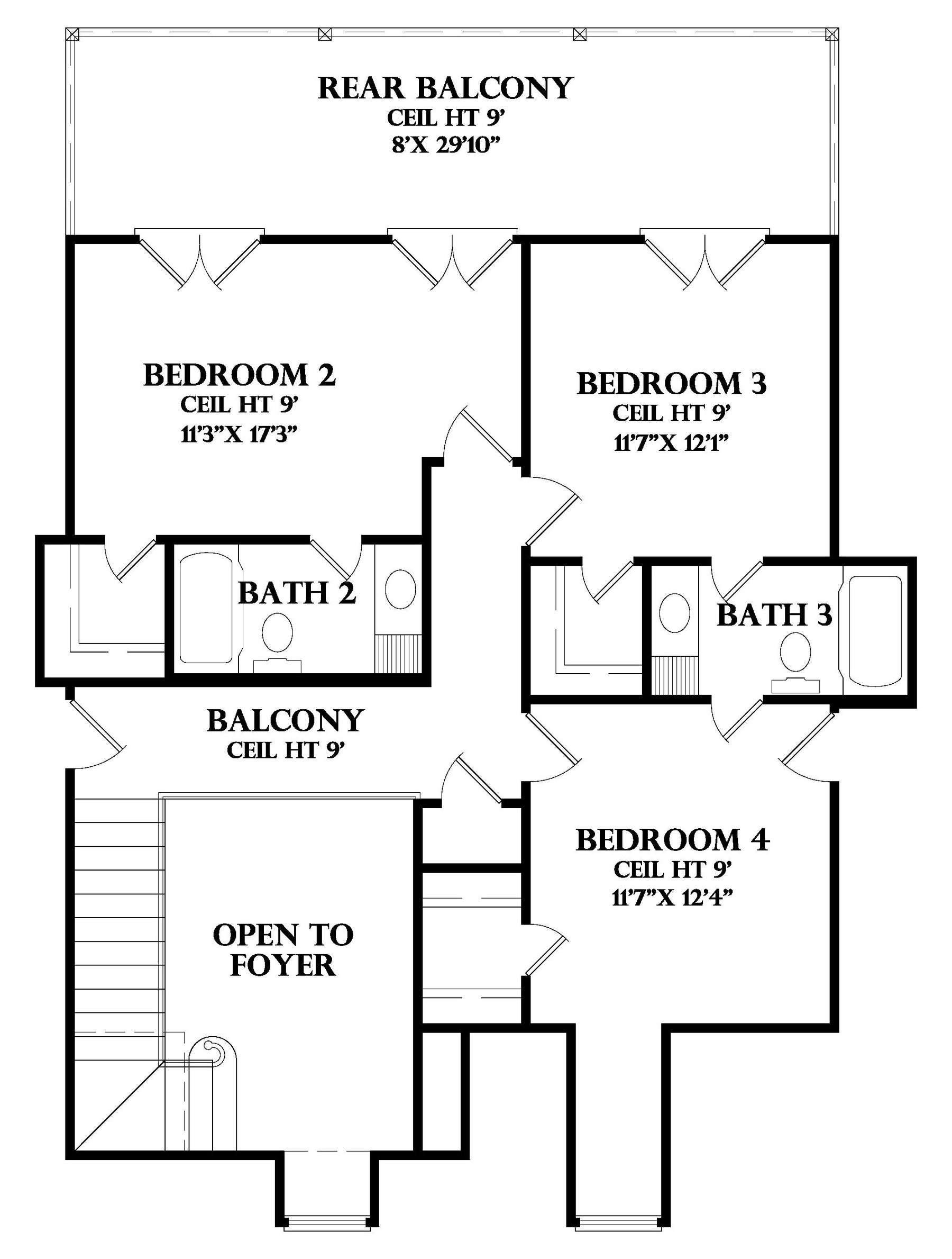 Second Floor plan for the Fountainbleau house plan