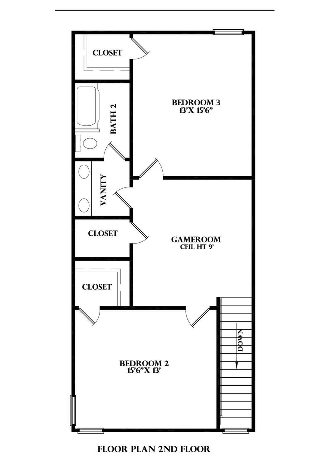 Plan 219065A-Townhome — second floor plan, per unit