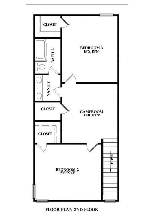 Plan 219065A-Townhome — second floor plan, per unit