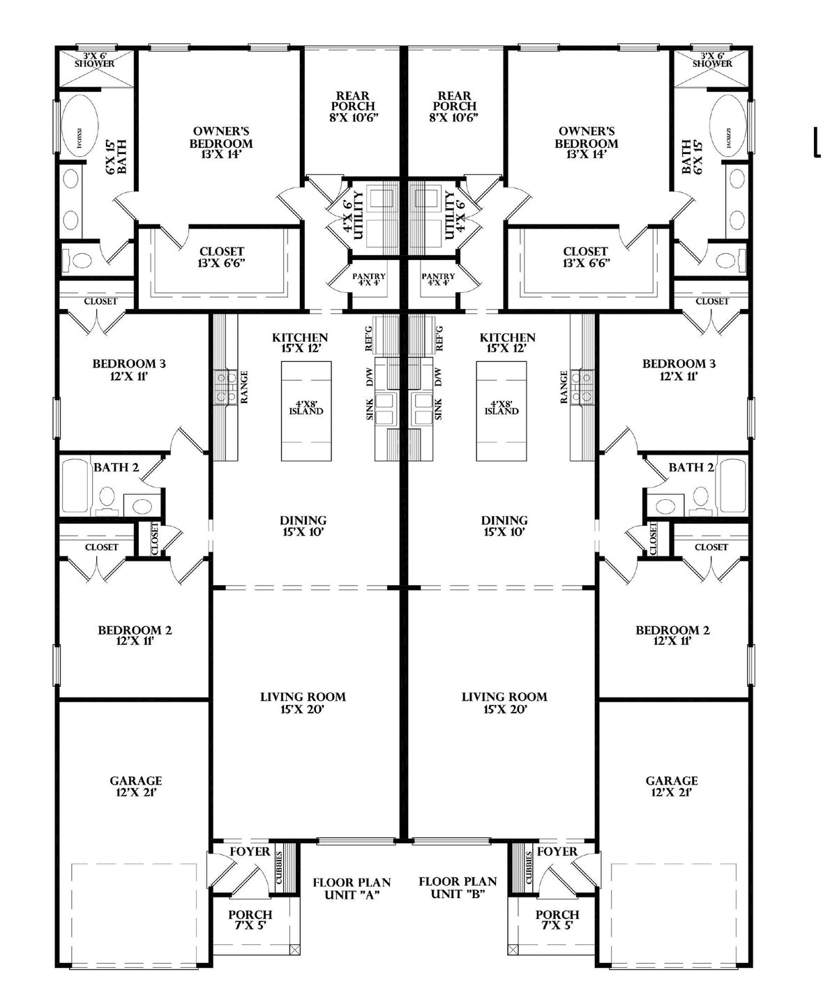 Plan 219065A-Duplex — floor plan, units A and B