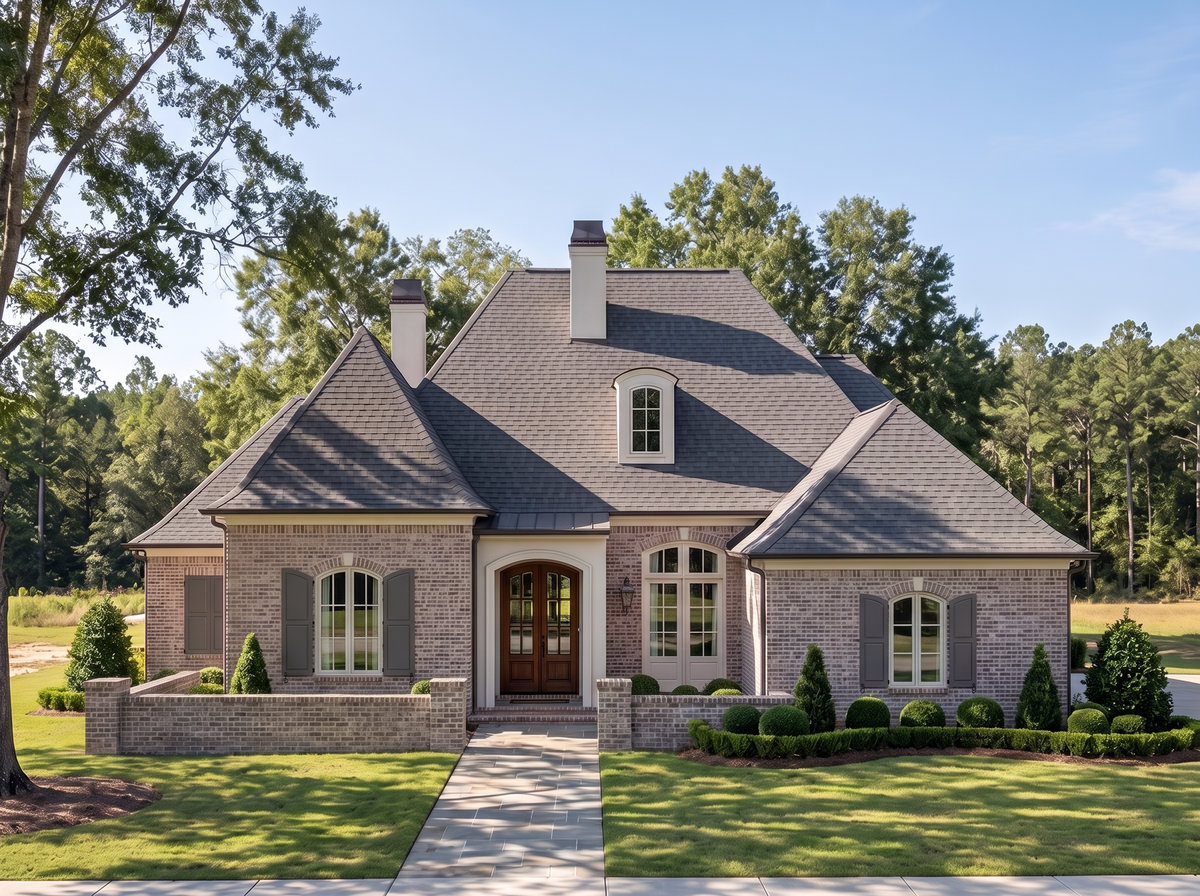 Gordes house plan — front elevation render, Acadiana Home Design