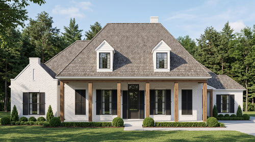Plan 217028 — photorealistic front elevation, Acadiana Home Design