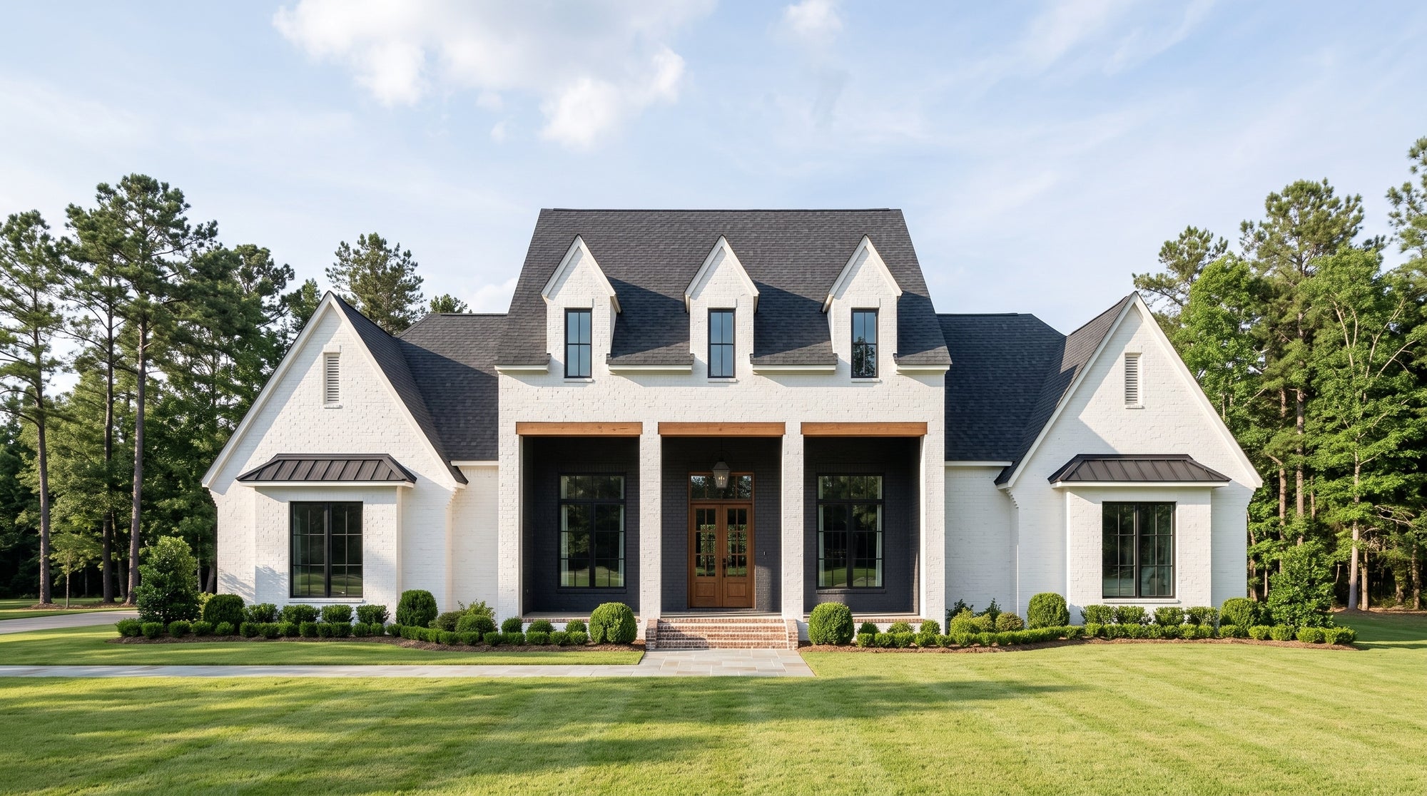 Plan 217133 — photorealistic front elevation, Acadiana Home Design