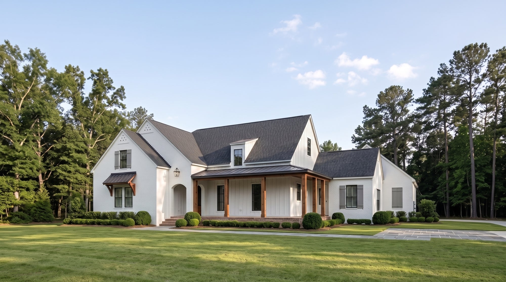 Plan 218054 — photorealistic front elevation, Acadiana Home Design