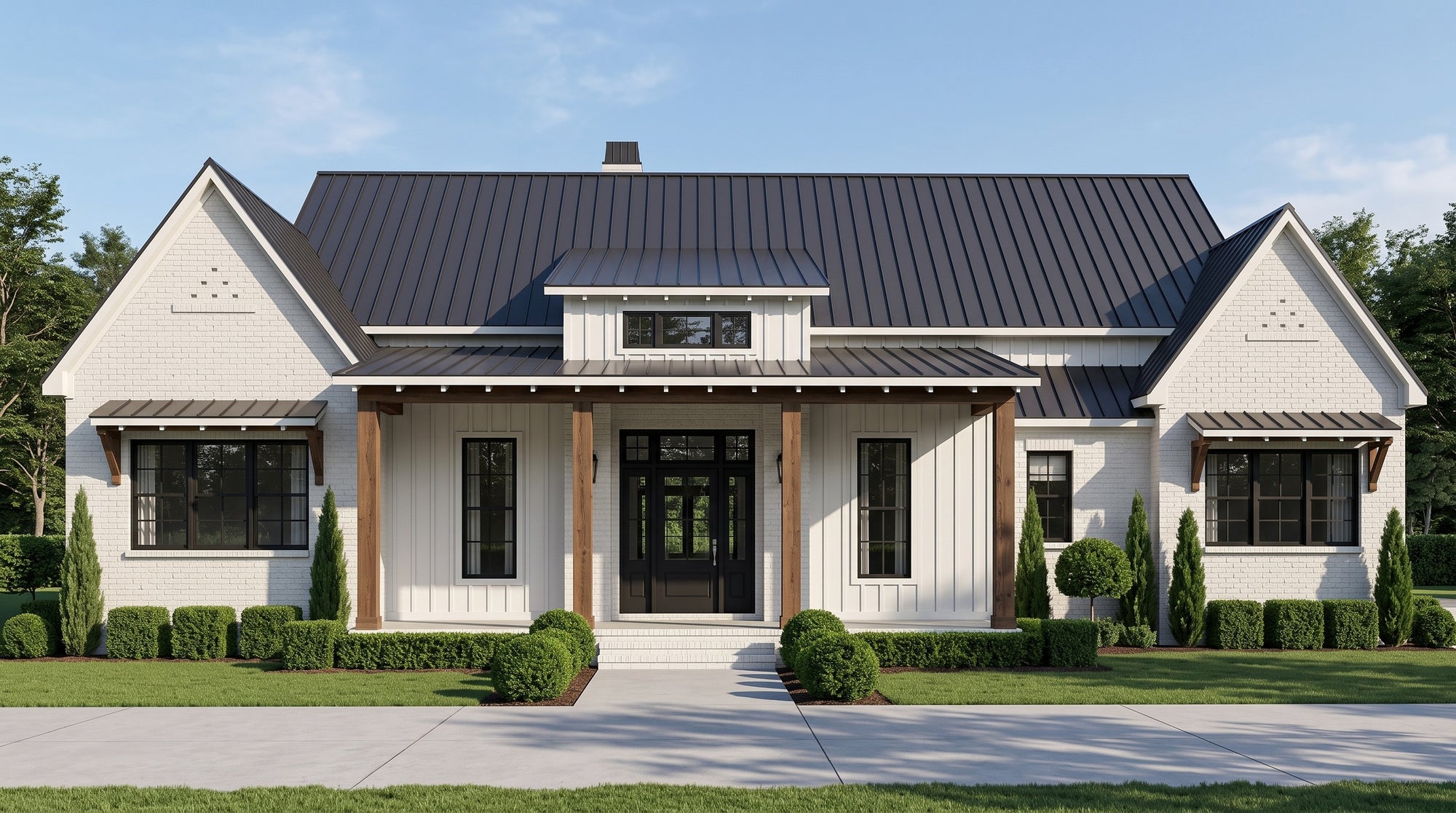 Plan 218068B — photorealistic front elevation, Acadiana Home Design