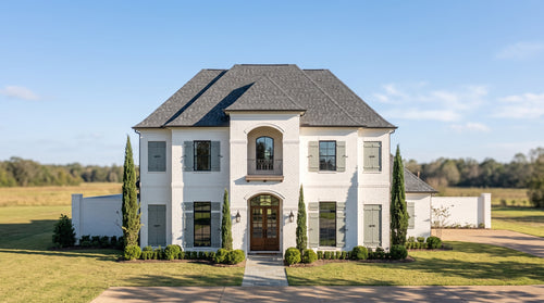 Plan 218102 — photorealistic front elevation, Acadiana Home Design