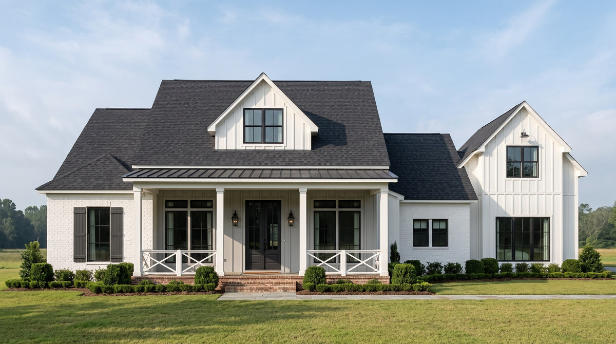 Plan 218124 — photorealistic front elevation, Acadiana Home Design