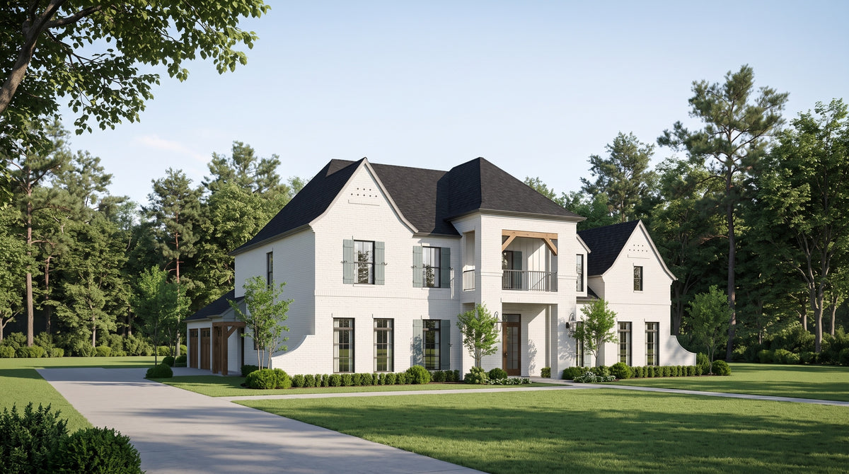 Plan 220001a — photorealistic front elevation, Acadiana Home Design