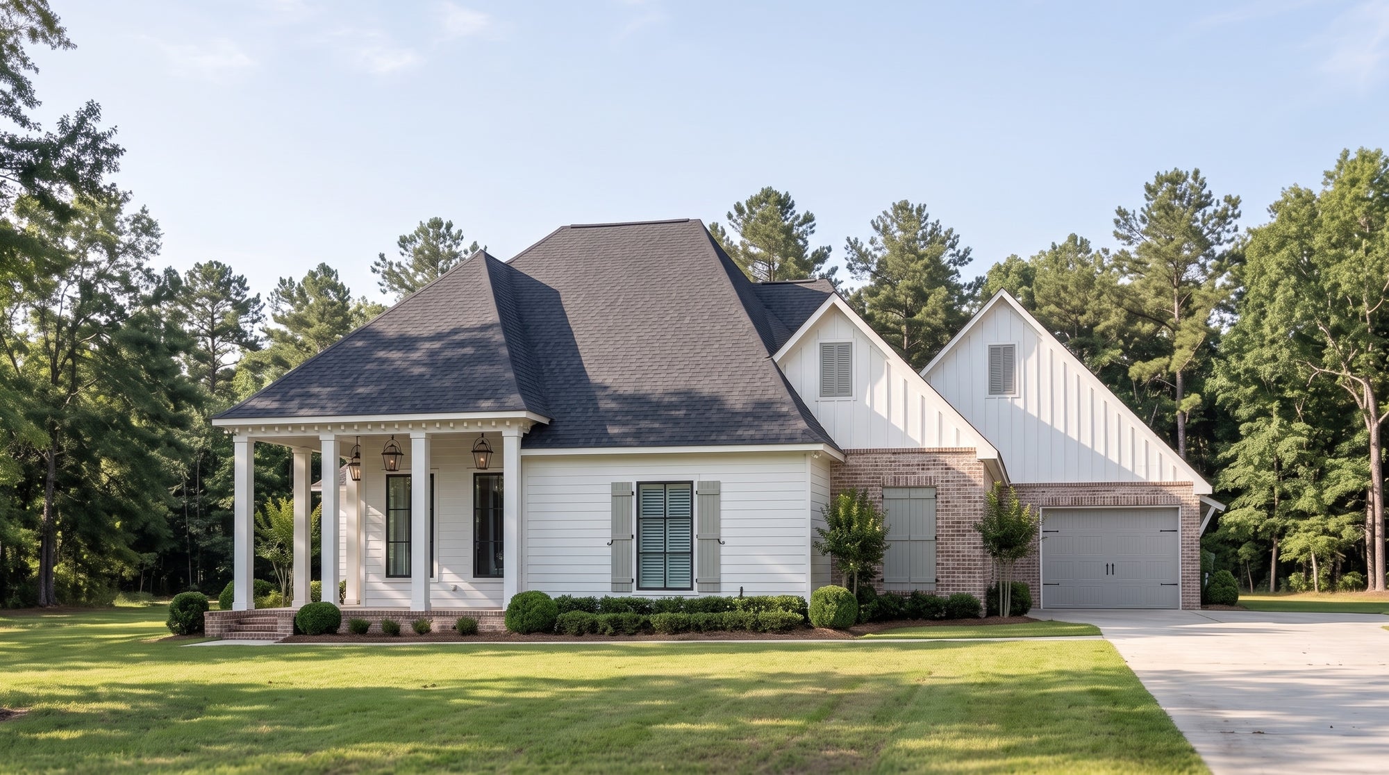 Plan 220031C — photorealistic front elevation, Acadiana Home Design