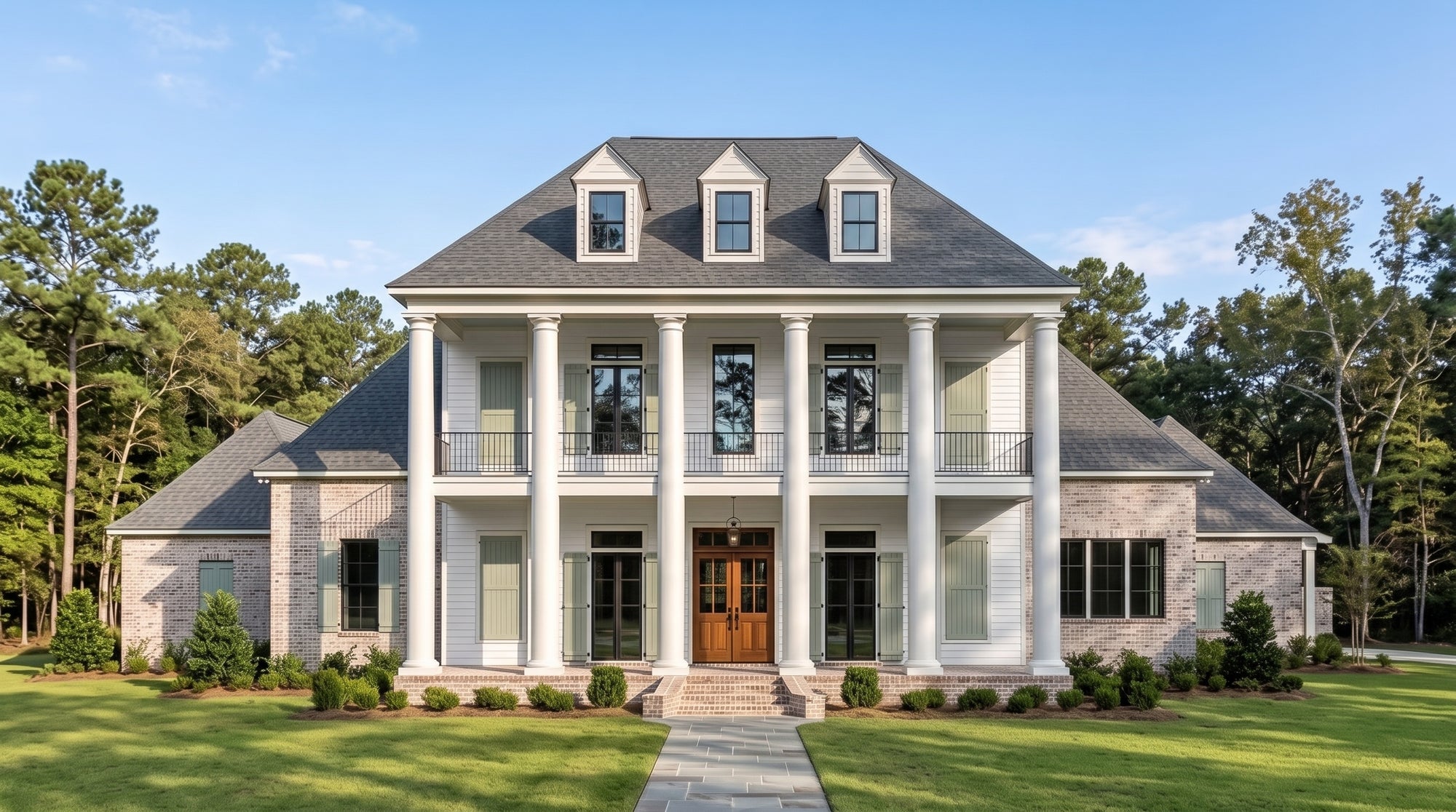 Plan 220057a — photorealistic front elevation, Acadiana Home Design