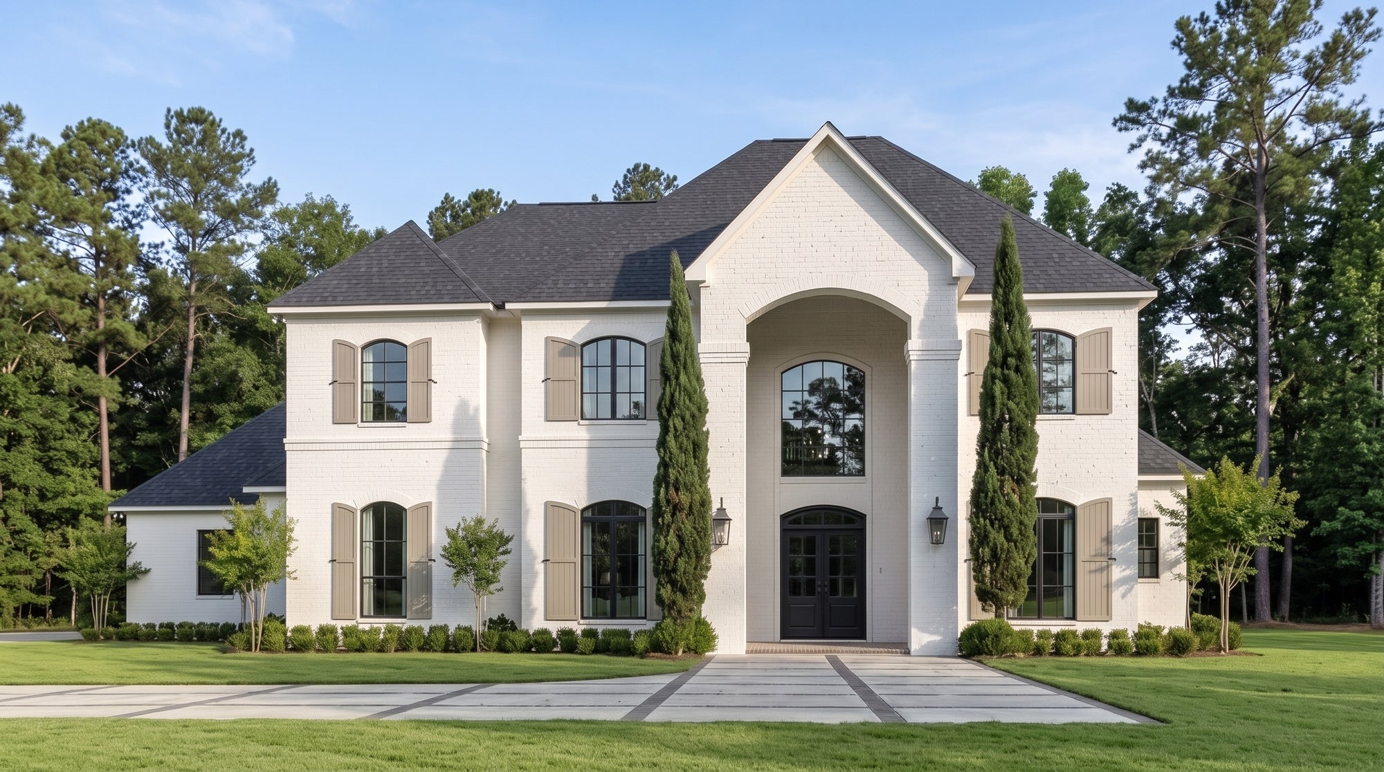 Plan 220096 — photorealistic front elevation, Acadiana Home Design