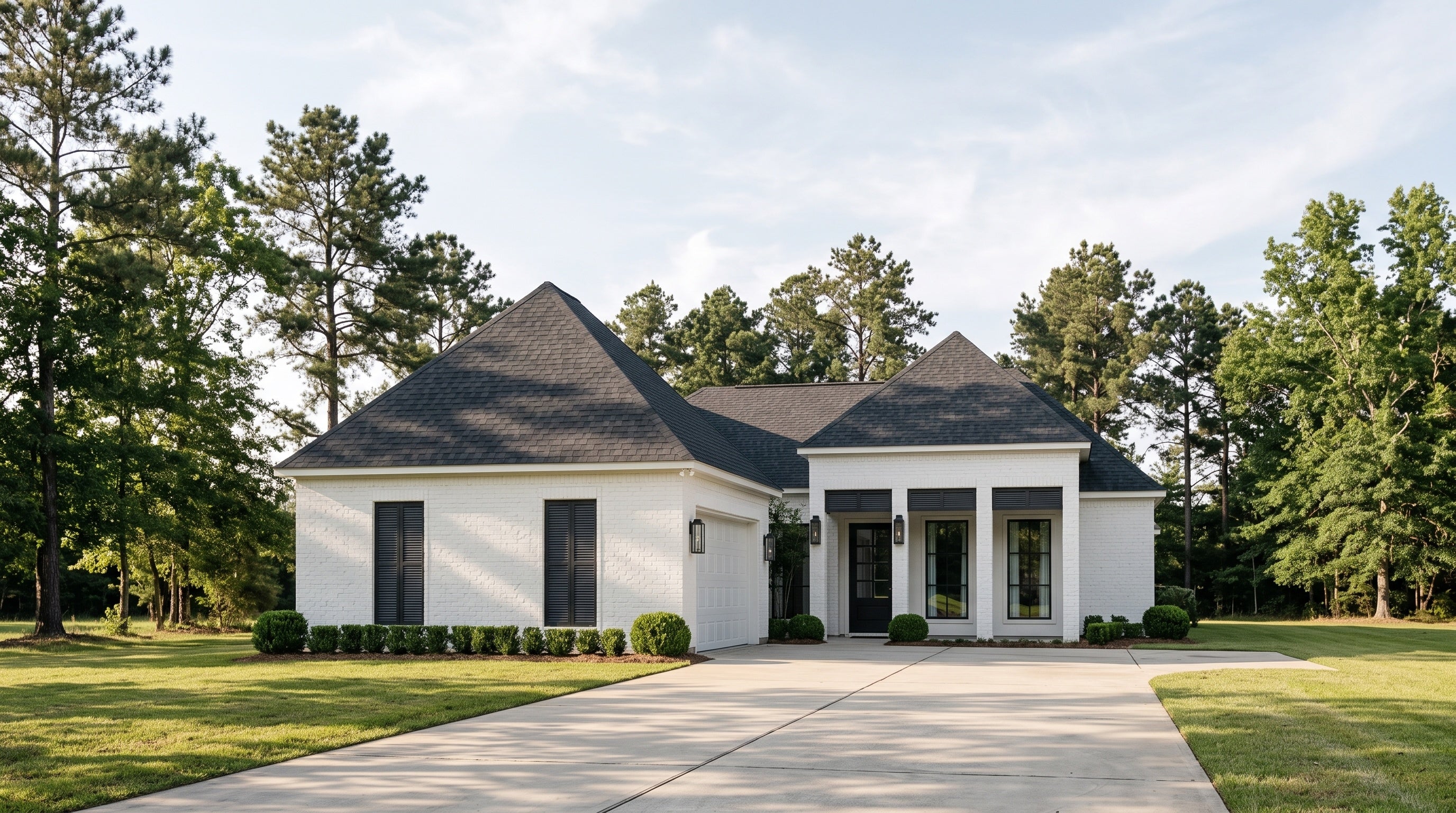 Plan 221013 — photorealistic front elevation, Acadiana Home Design