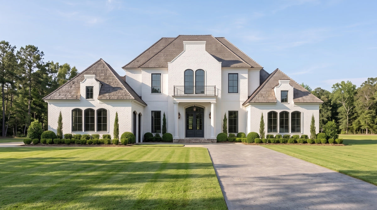 Plan 221053 — photorealistic front elevation, Acadiana Home Design