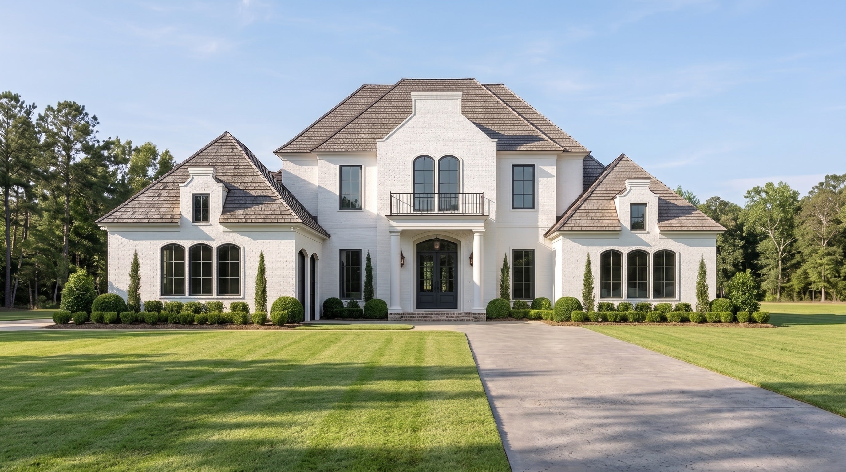 Plan 221053 — photorealistic front elevation, Acadiana Home Design