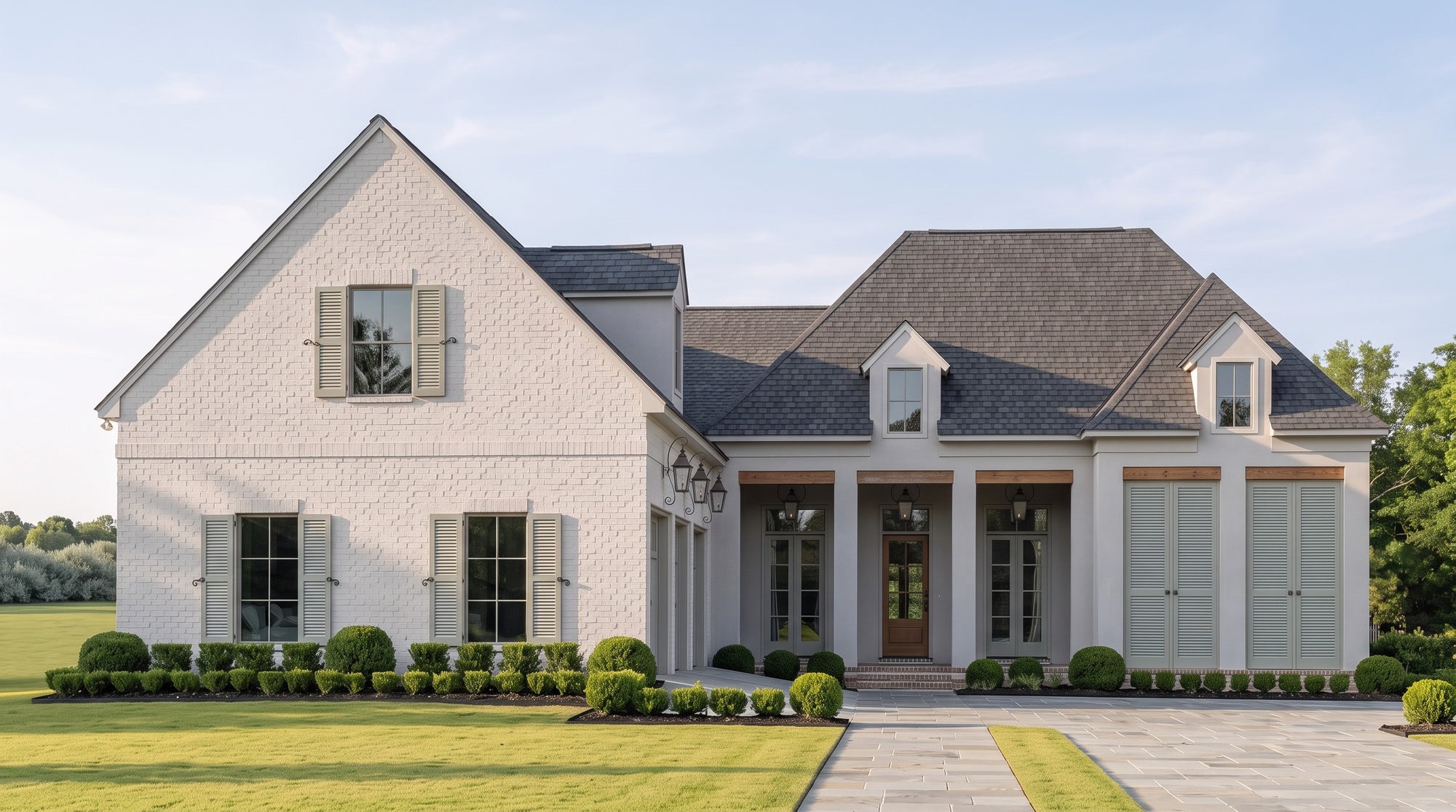 Plan 221093 — photorealistic front elevation, Acadiana Home Design
