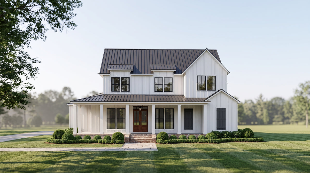 Plan 221117 — photorealistic front elevation, Acadiana Home Design