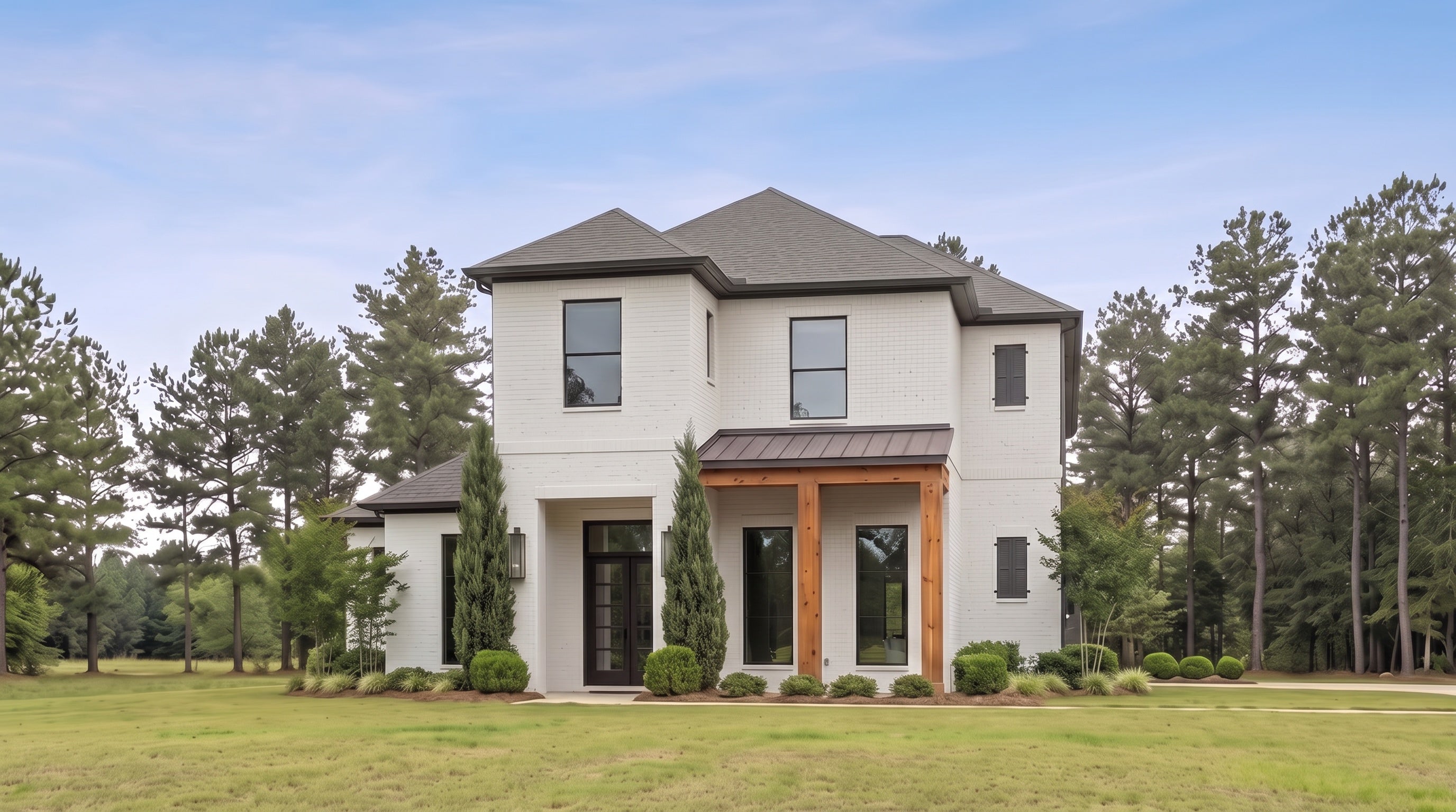 Plan 222004 — photorealistic front elevation, Option A, Acadiana Home Design
