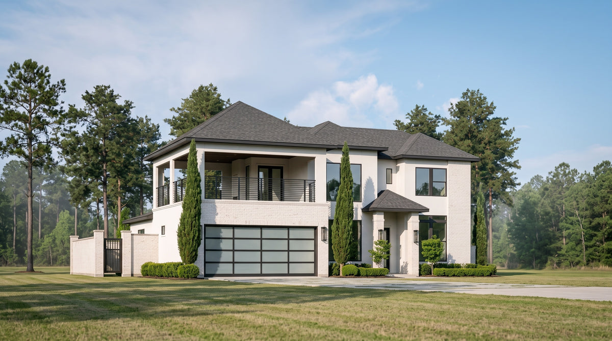 Plan 222008 — photorealistic front elevation, Acadiana Home Design