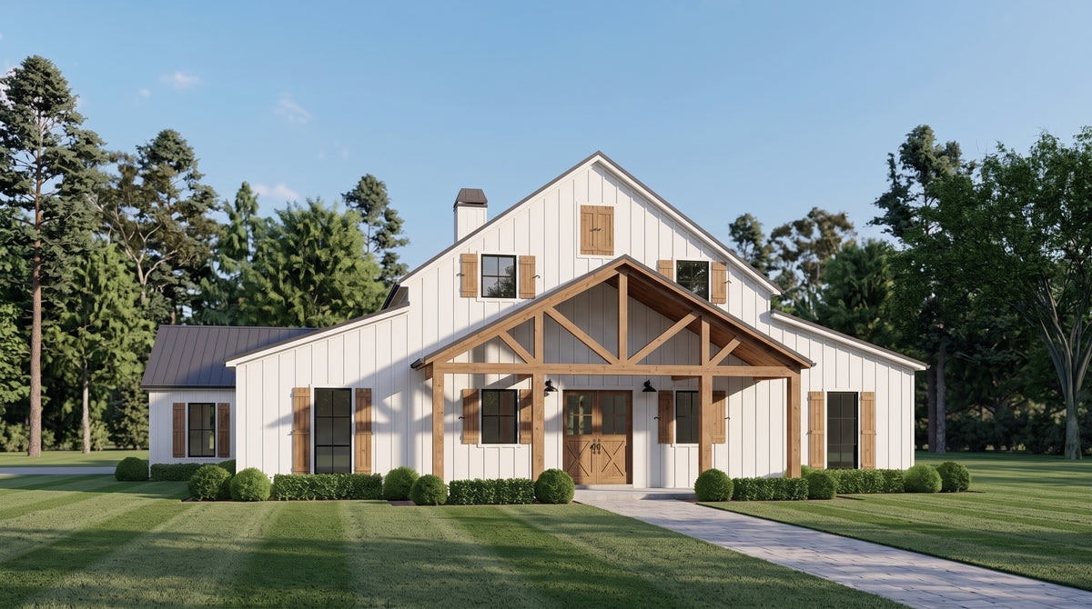 Plan 222028D — photorealistic front elevation, Acadiana Home Design