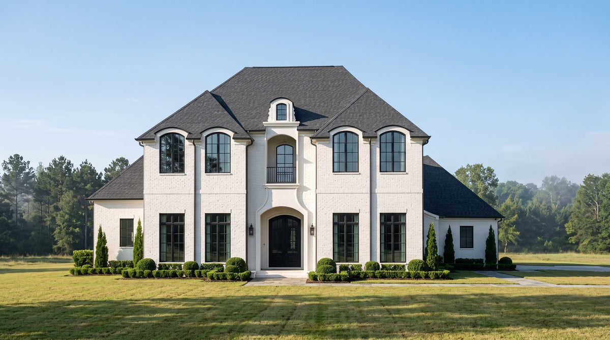 Plan 222054 — photorealistic front elevation, Acadiana Home Design