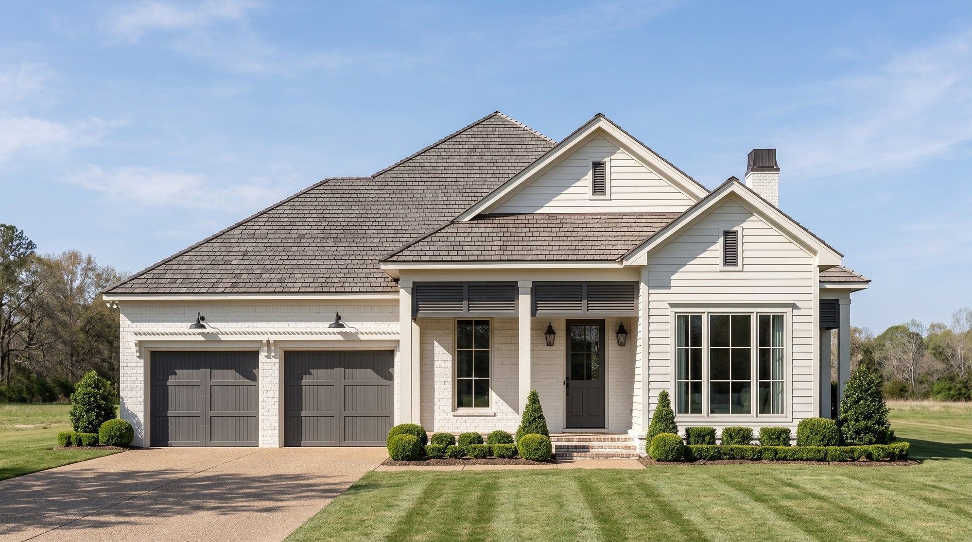 Plan 222065 — photorealistic front elevation, Acadiana Home Design